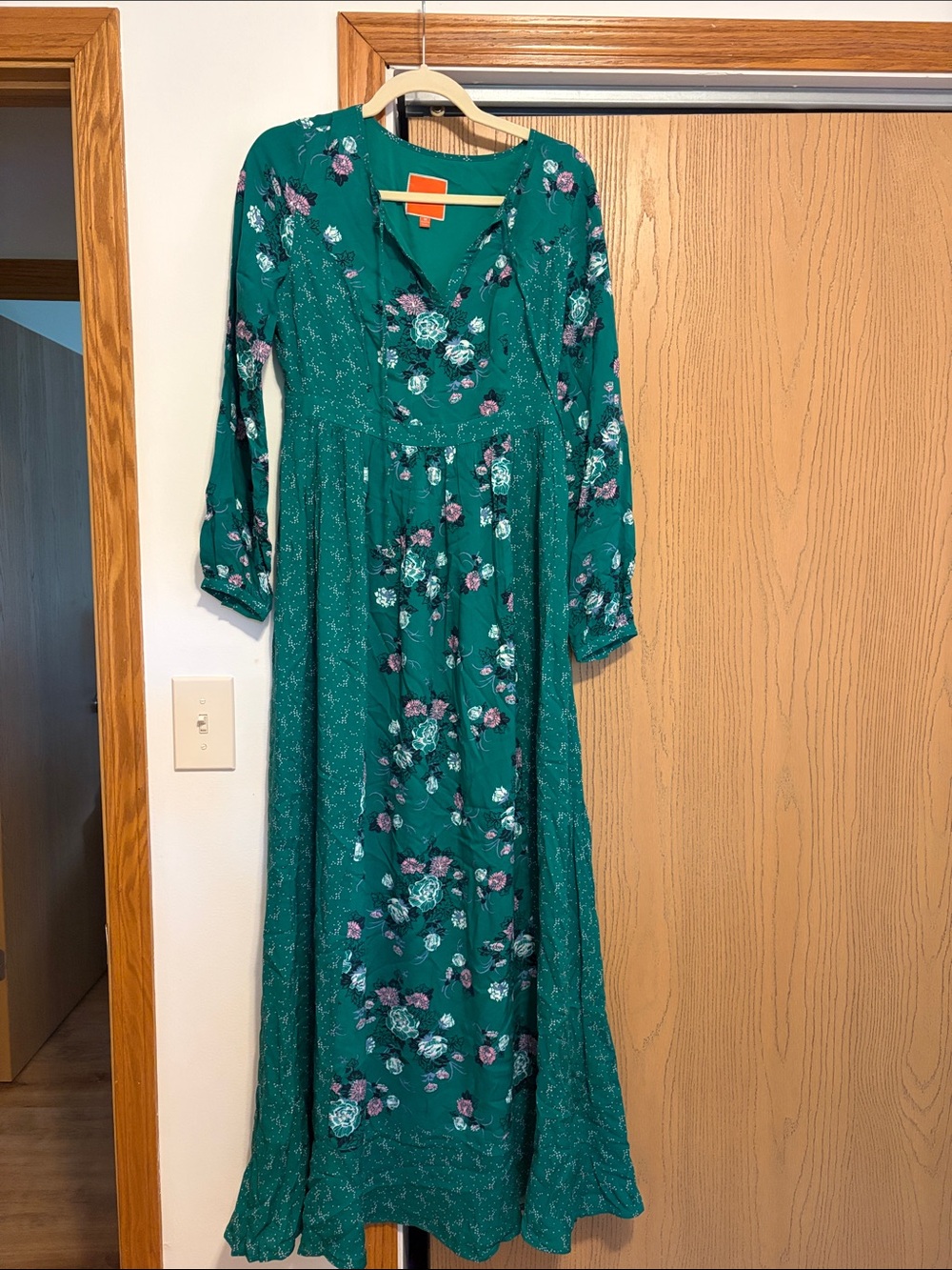 Modcloth Teal Green Floral V-Neck Maxi Dress